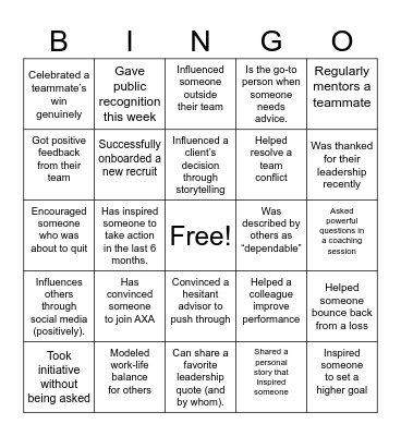 INFLUENCE : FIND SOMEONE WHO ... Bingo Card