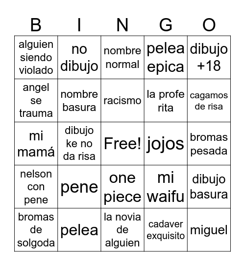 gartic con los panas Bingo Card