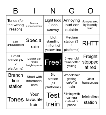 Trainspotting Bingo Card