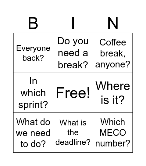EEL Bingo Card