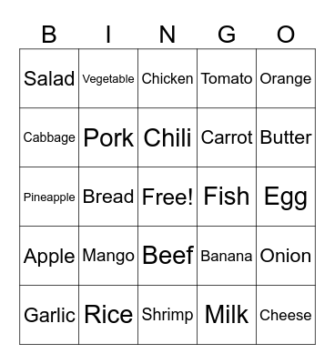 Food Bingo Card