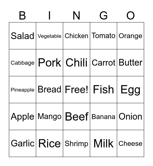 Food Bingo Card