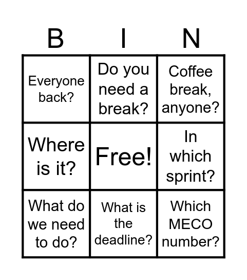 EEL Bingo Card