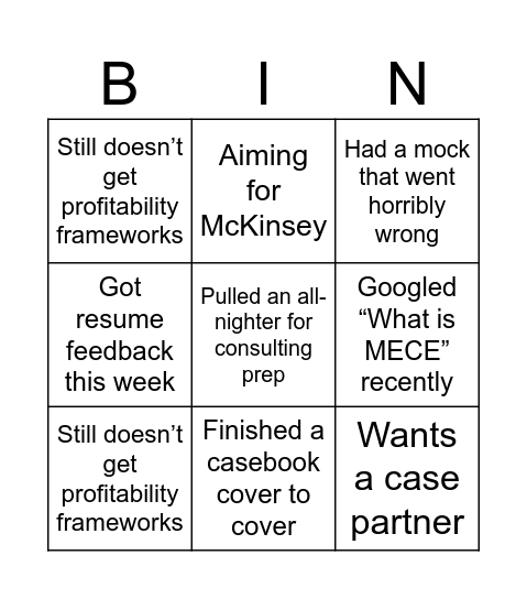 CONSULTING BINGO Card
