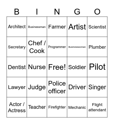 Occupation Bingo Card