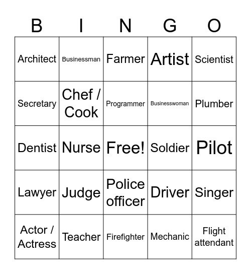 Occupation Bingo Card