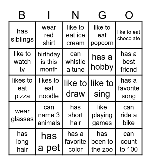 GET TO KNOW YOU Bingo Card
