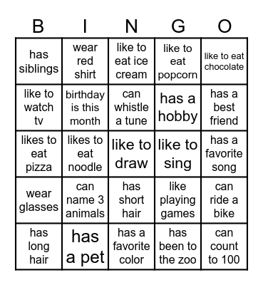 GET TO KNOW YOU Bingo Card