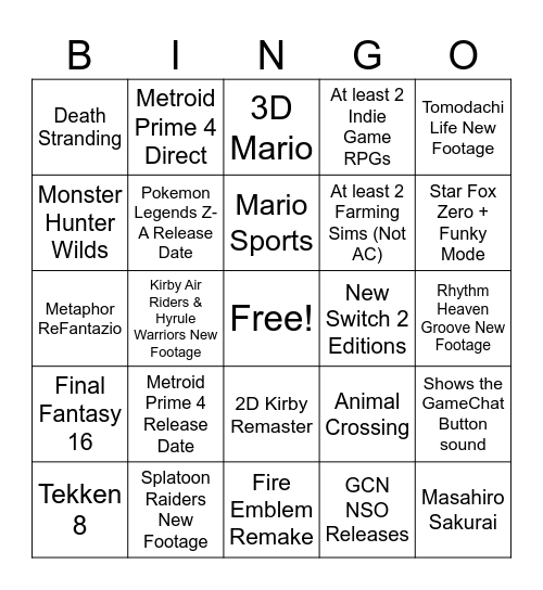 Untitled Bingo Card
