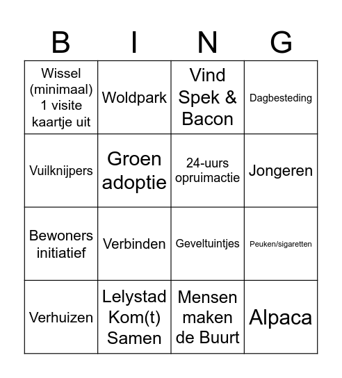 Lelystad Kom(t) Samem Bingo Card