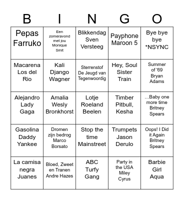 MUSIC BINGO Card