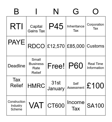 TAX BREAK Bingo Card