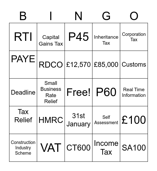 TAX BREAK Bingo Card