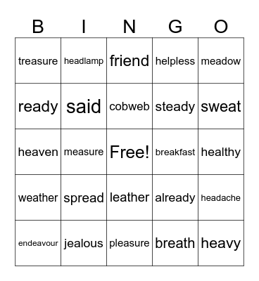 Soundswrite EC unit 7 /e/ (Short e) Bingo Card