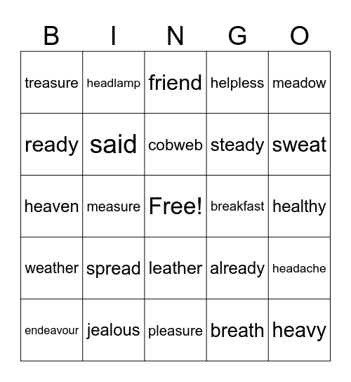 Soundswrite EC unit 7 /e/ (Short e) Bingo Card