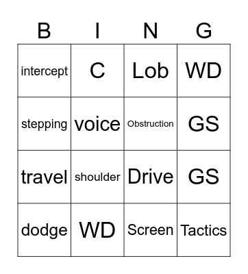 ATTACK/DEFENCE Bingo Card