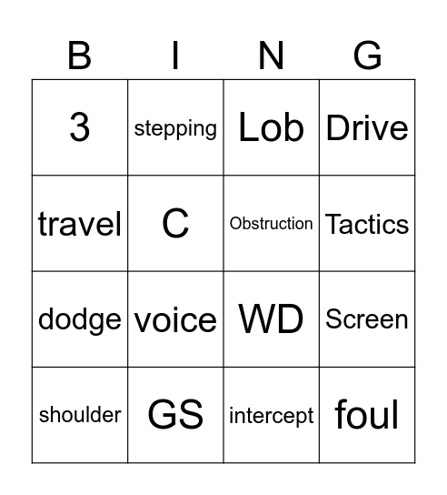 ATTACK/DEFENCE Bingo Card