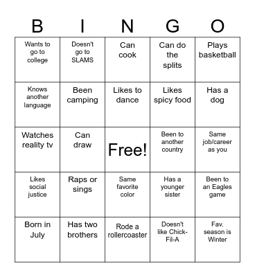 Sunrise Bingo Card