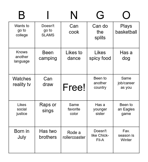Sunrise Bingo Card