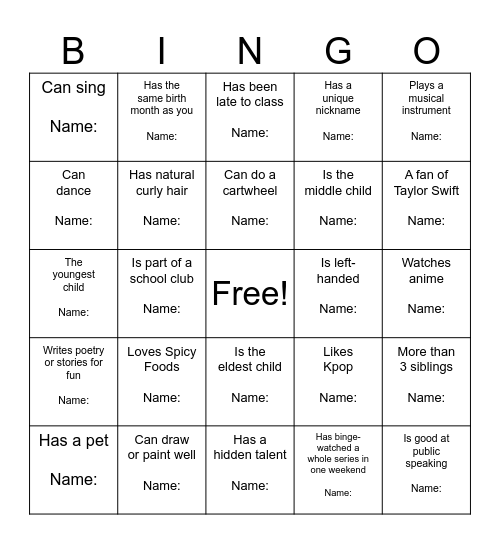 Untitled Bingo Card