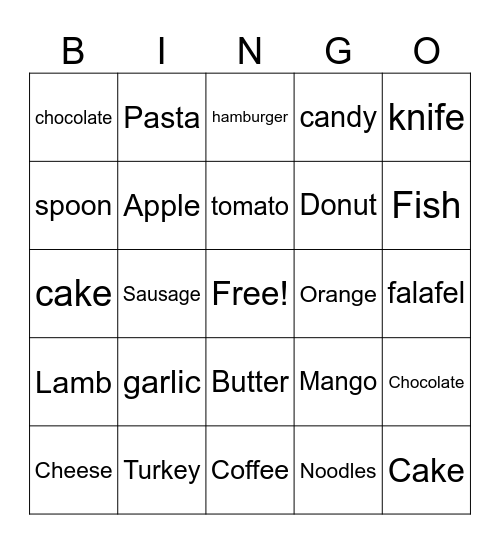 Food bingo Card