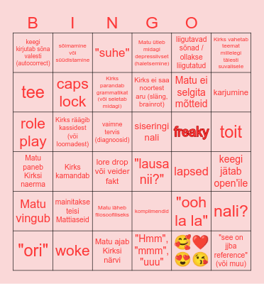 Kirksi & Matu filmiuniversum Bingo Card