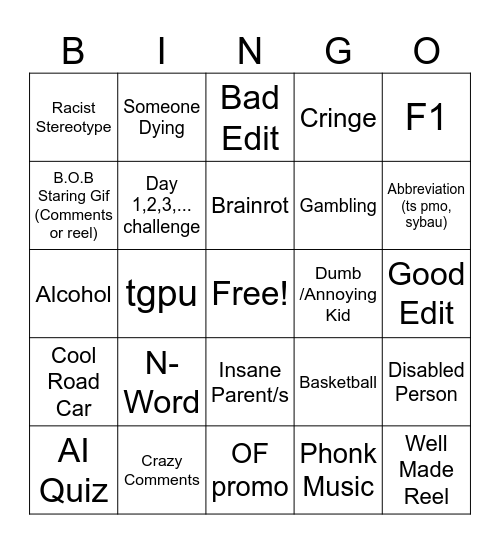 Instagram Reels Bingo Card