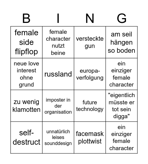 mission impossible Bingo Card