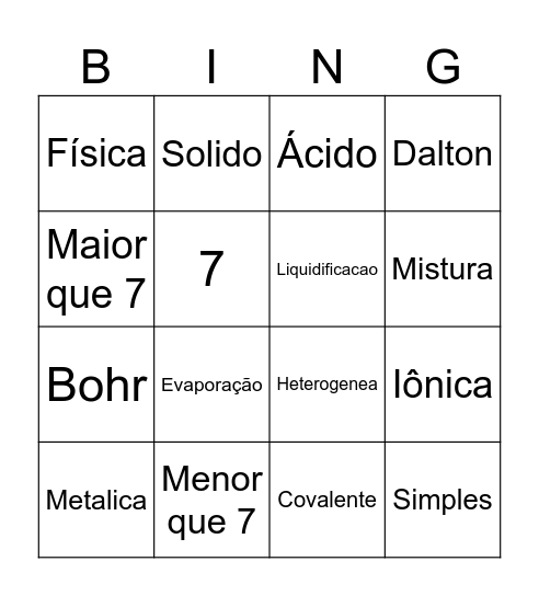 Bingo do 9°ano Bingo Card