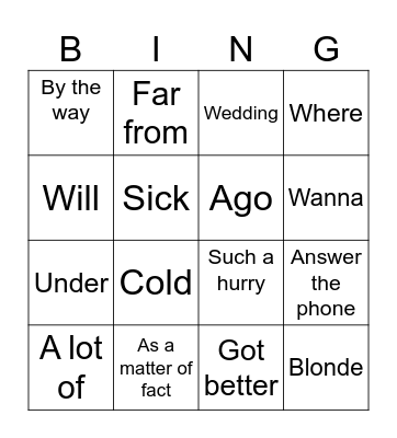 InFlux Bingo Card