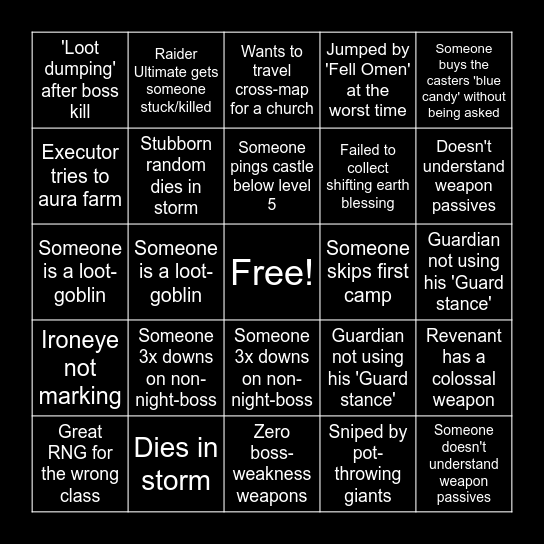 Nightreign Bingo Card