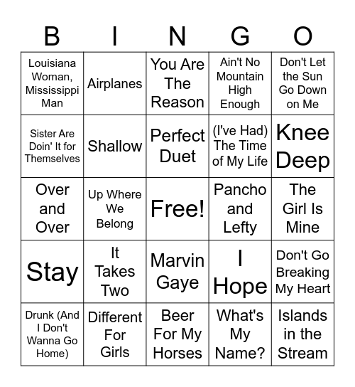 Do A Duet With Me Bingo Card