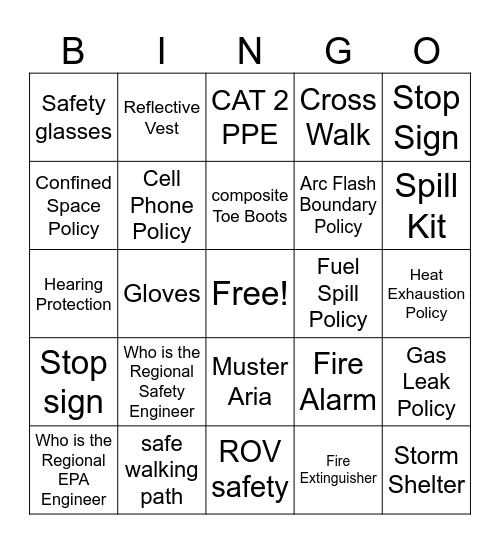 SAFETY BINGO Card
