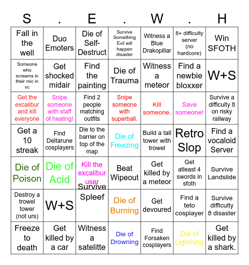 Sewh Challenge Bingo Card