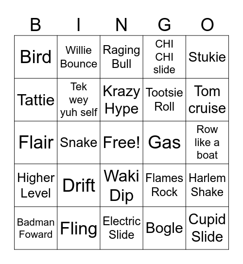 Let's Dance Bingo Card