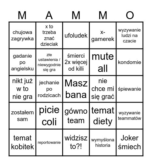 Bingo Mammon Bingo Card