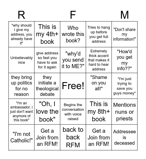 Remove From Mailing Bingo Card