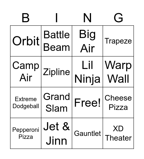 Camp Air BINGO Card