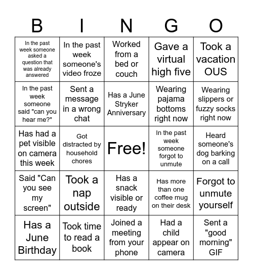 Team Bingo! Bingo Card