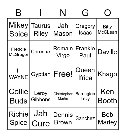 Lovers Rock Bingo Card