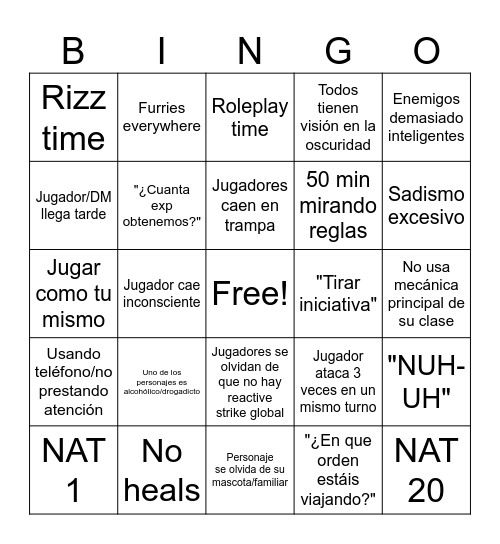 One-shot Bingo Card
