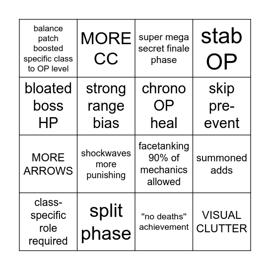 Kinfall CM Bingo Card