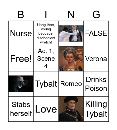 Romeo&Juliet Bingo Card