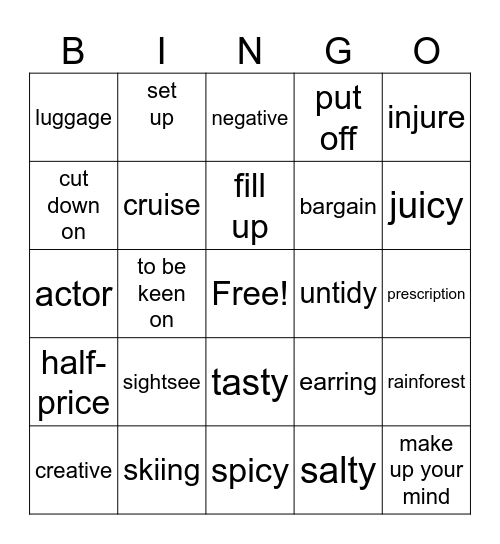 B1 Tuesday Vocab Bingo Card
