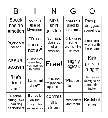 Star Trek TOS Watchparty Bingo Card