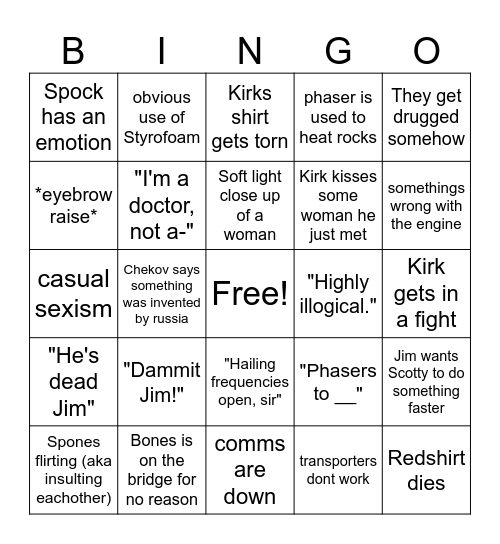 Star Trek TOS Watchparty Bingo Card