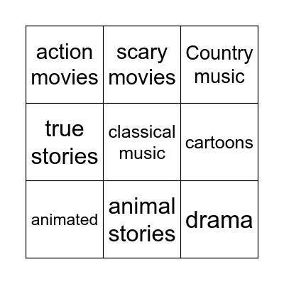Music, movies and books Bingo Card