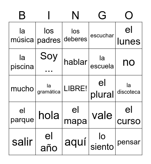 Bingo woordjes unidad 1 + 2 Bingo Card