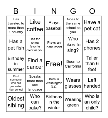 Human Bingo Card