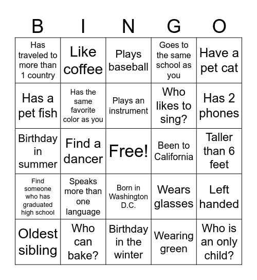 Human Bingo Card